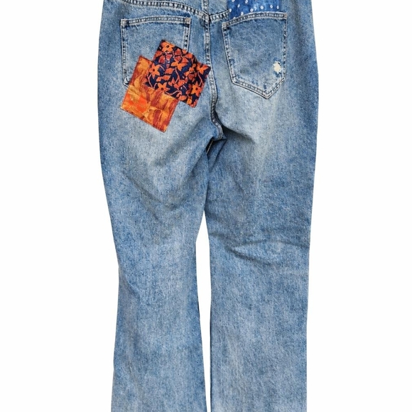 Free People We The Free Belladonna Patchwork Bootcut Jeans Boho Distressed Denim - Picture 2 of 14